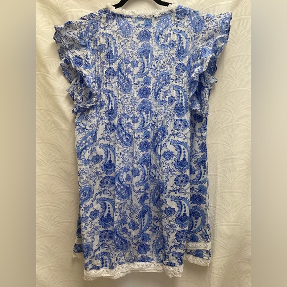 TRUE DESTINATIONS Flutter Sleeve M Dress Floral Paisley Cruise Pool Coverup Blue - Picture 5 of 10